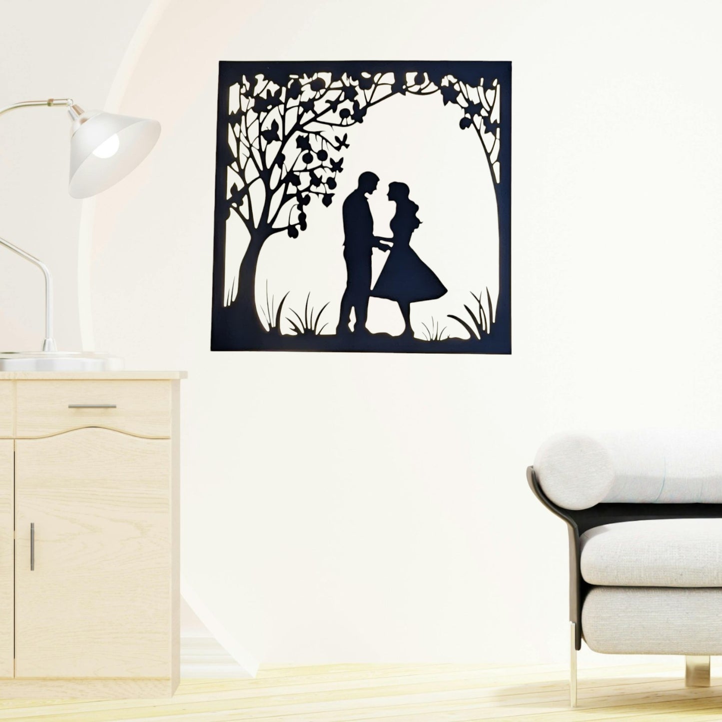 Couple Love Metal Art With LED Light Frame