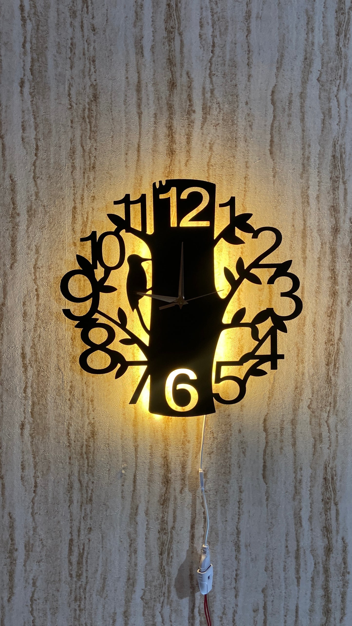 Modern Tree Design Metal Wall Clock with LED Light.