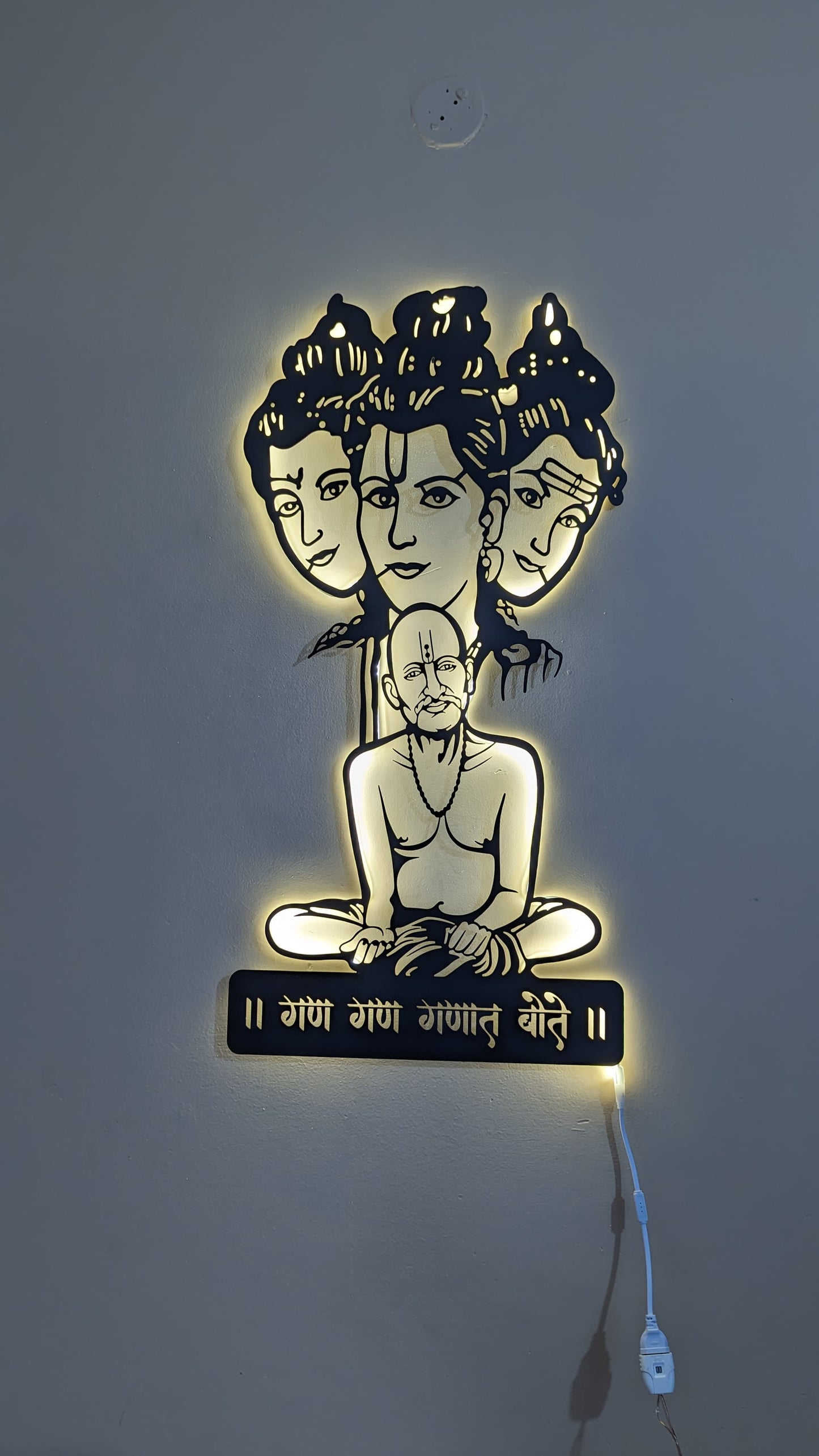 Gajanan Maharaj Metal Art With LED Light Frame