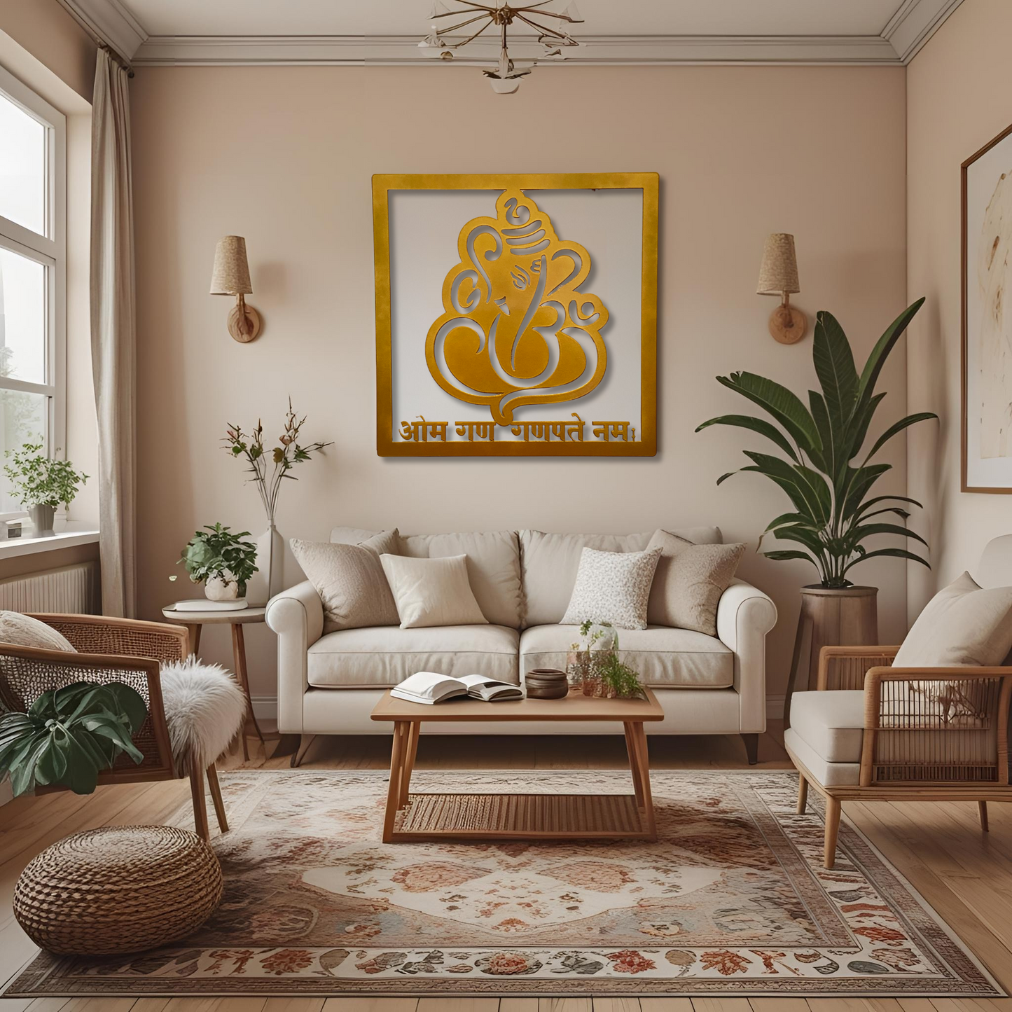 Golden Lord Ganesha Metal Wall Art with LED Light