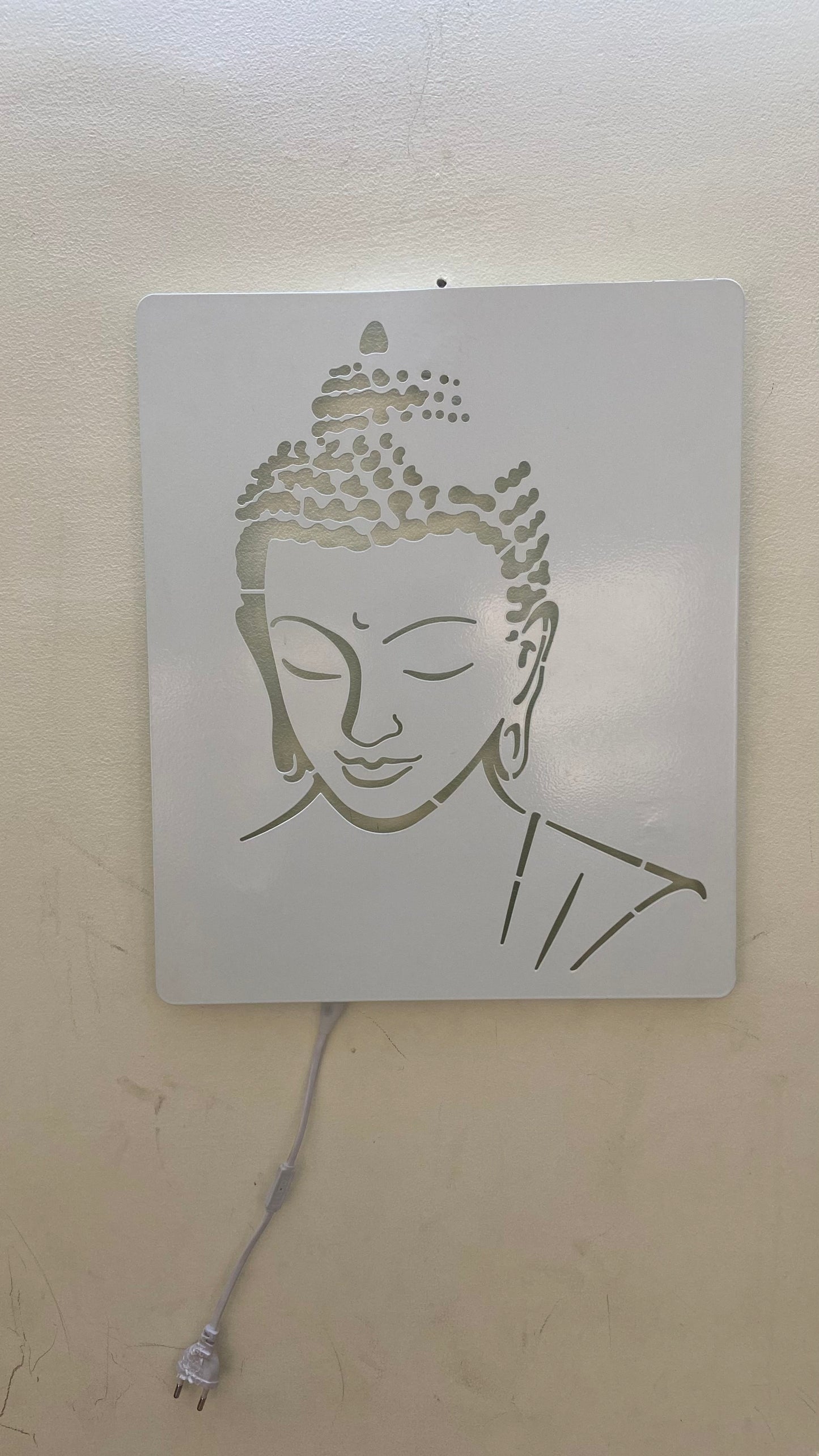 White Buddha Metal Art With LED Light Frame.
