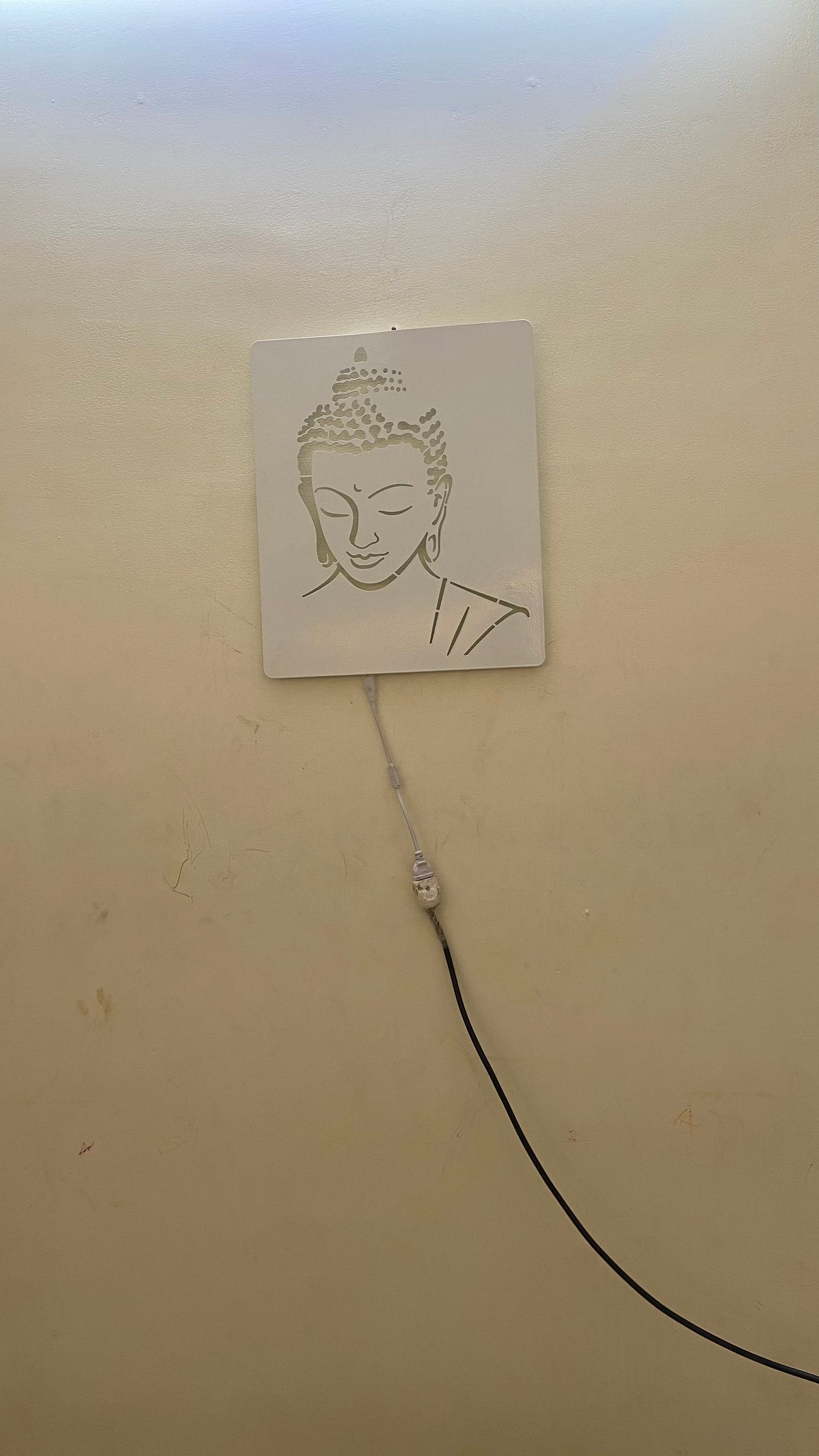 White Buddha Metal Art With LED Light Frame.