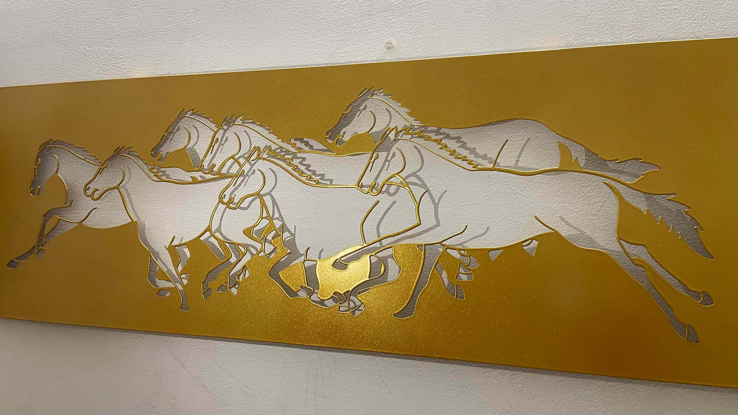 7 Horses Metal Wall Art with LED Light – Vastu Decorative Frame for Positive Energy
