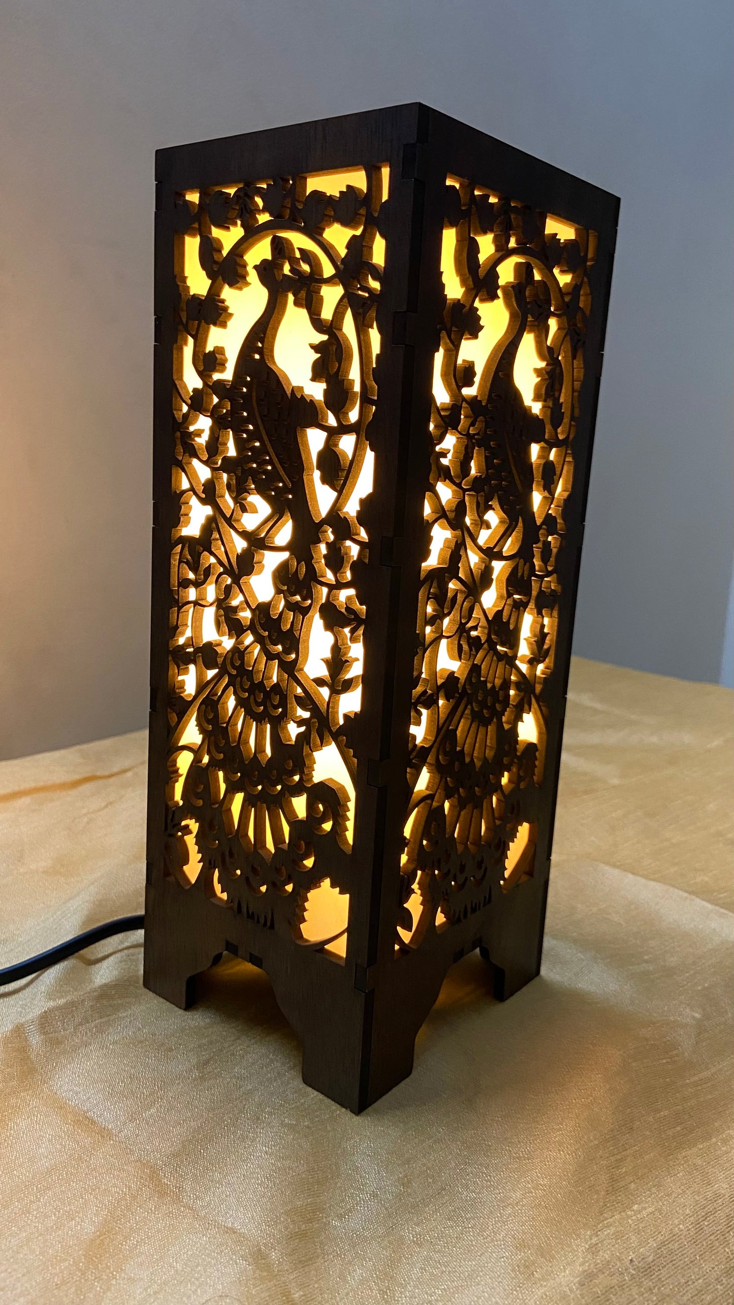Peacock MDF Table Lamp – Wooden Decorative Bedside & Living Room Night Light