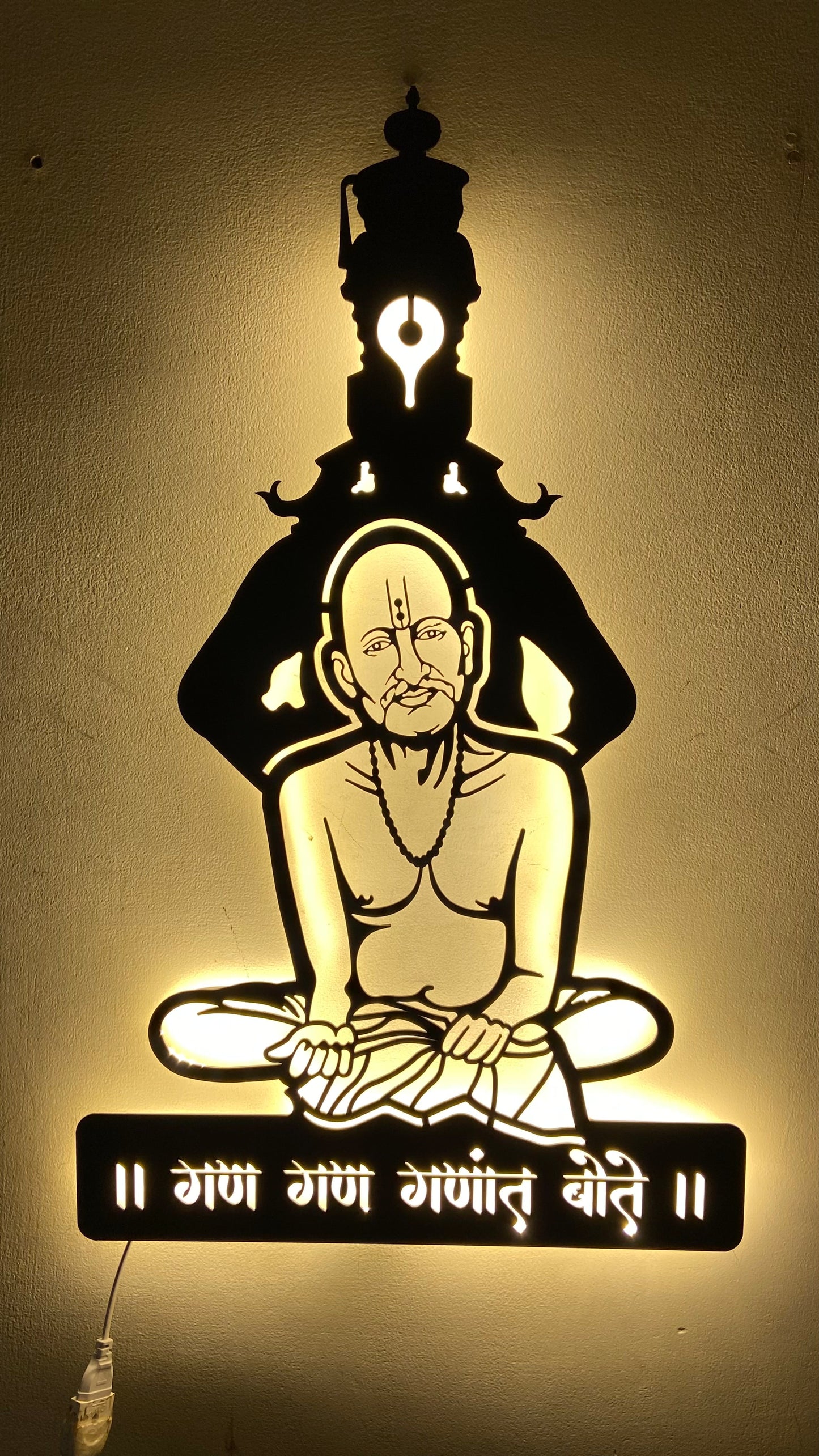 Gajanan Maharaj with Vitthal Metal Wall Art with LED Light | Spiritual Devotional Wall Decor for Home & Mandir