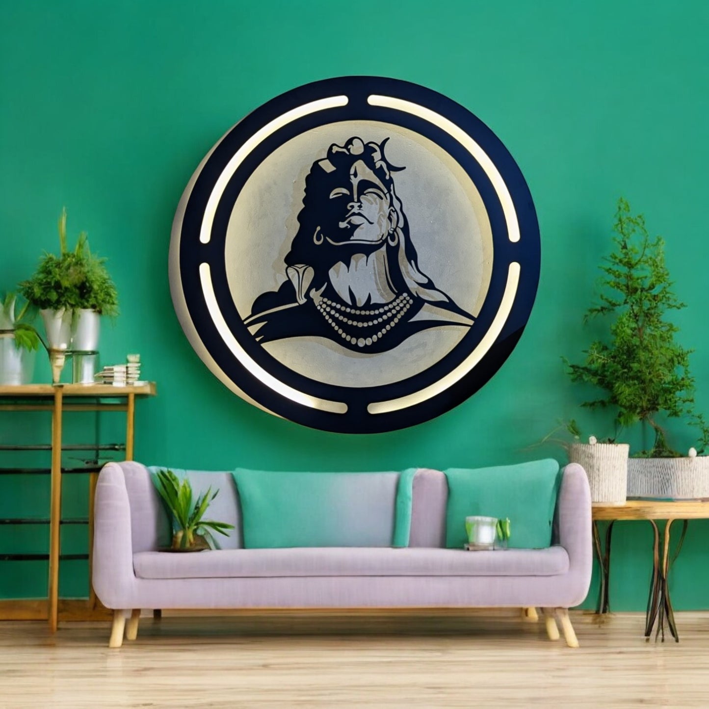 Adiyogi Metal Art With LED Light Frame