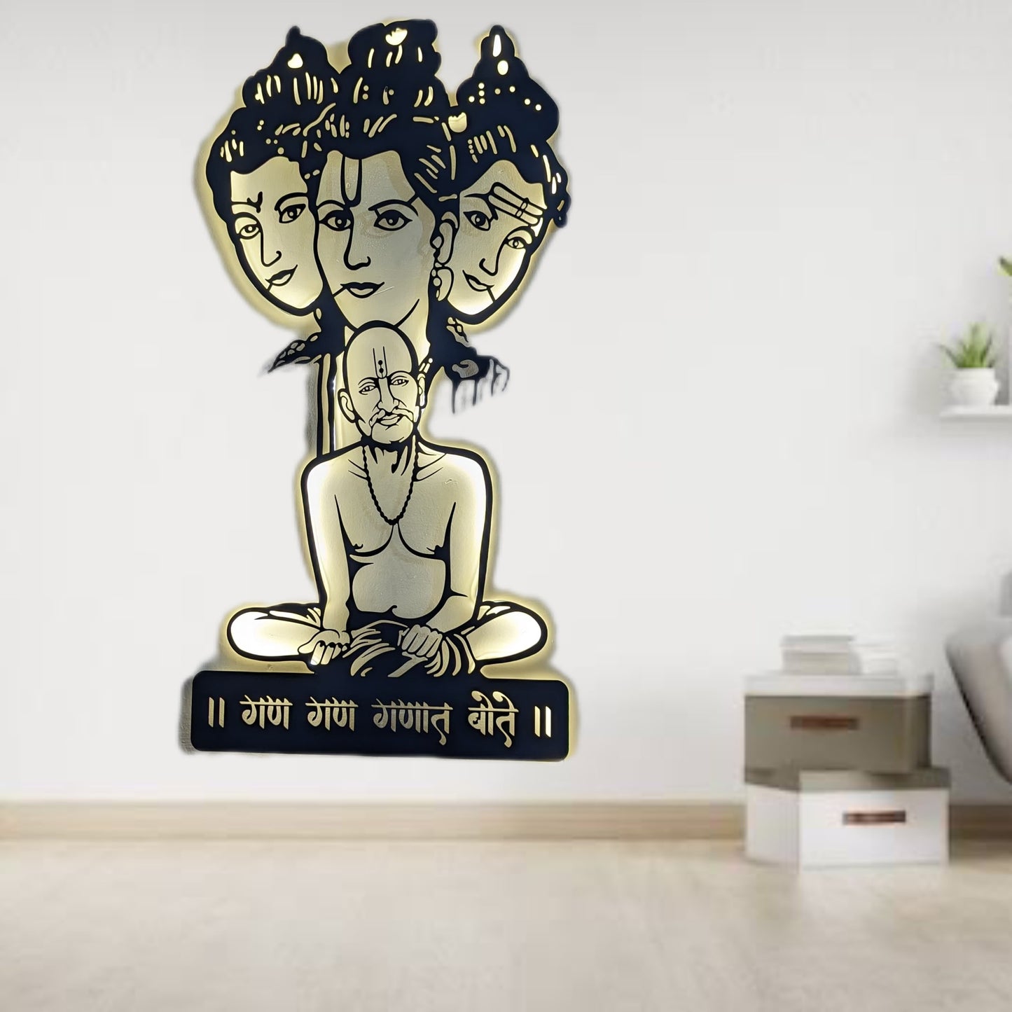 Gajanan Maharaj Metal Art With LED Light Frame
