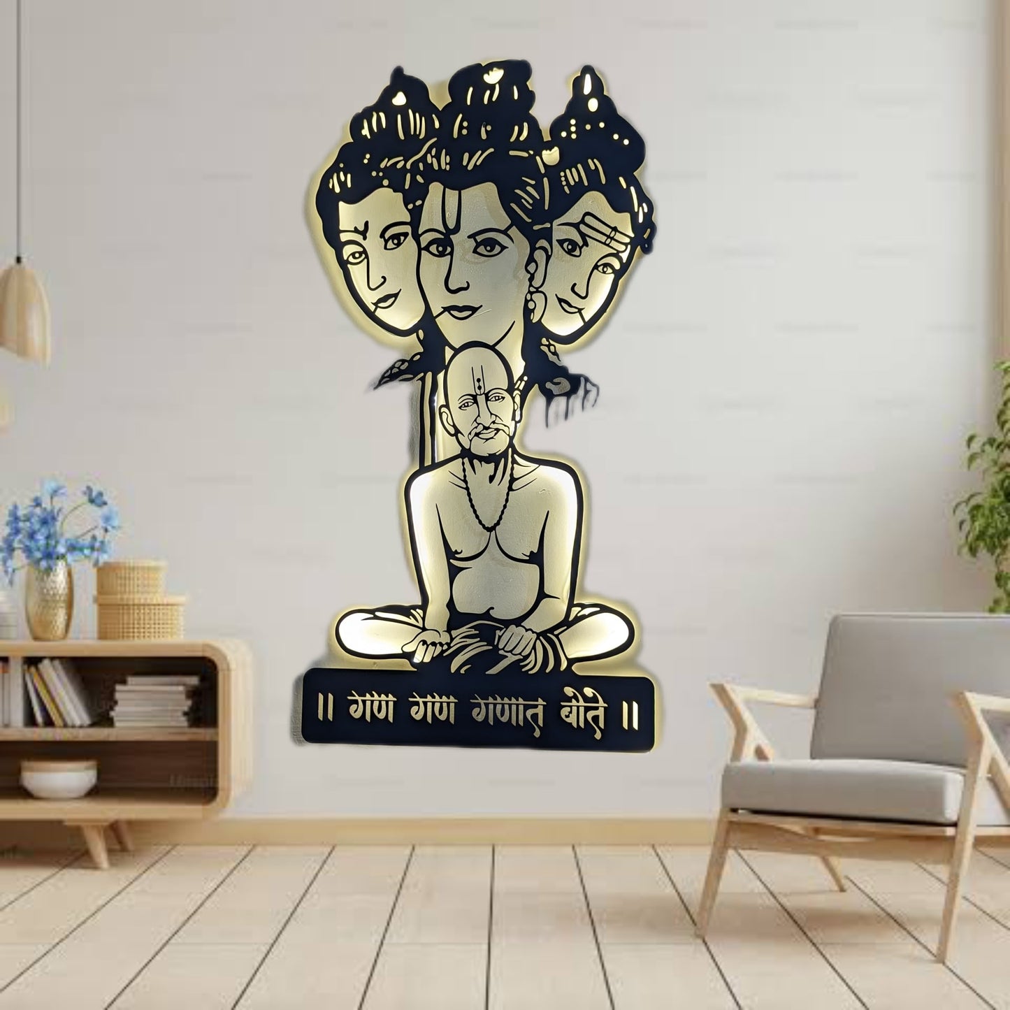 Gajanan Maharaj Metal Art With LED Light Frame