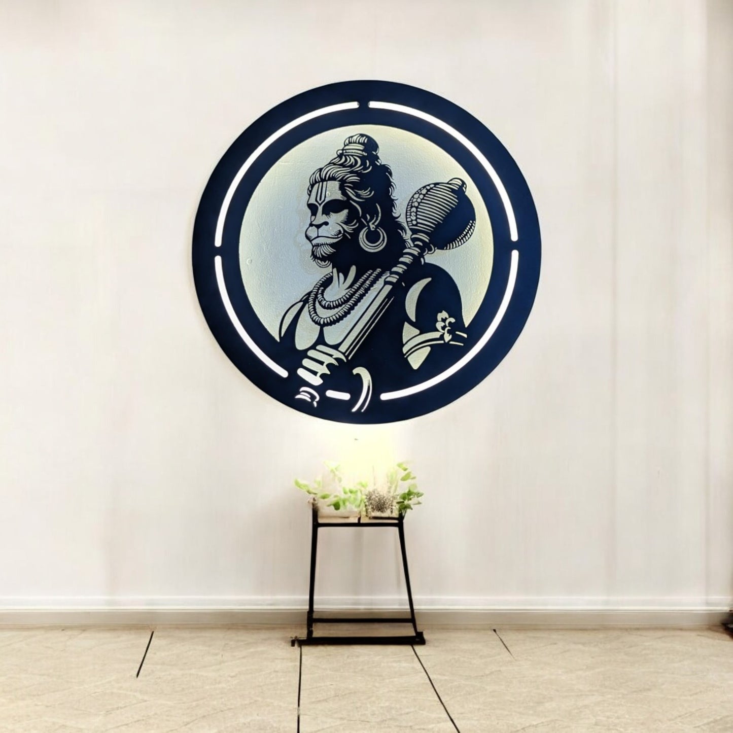 Lord Hanuman Metal Art With LED Light Frame