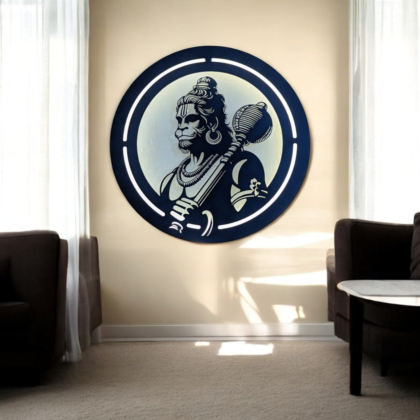 Lord Hanuman Metal Art With LED Light Frame