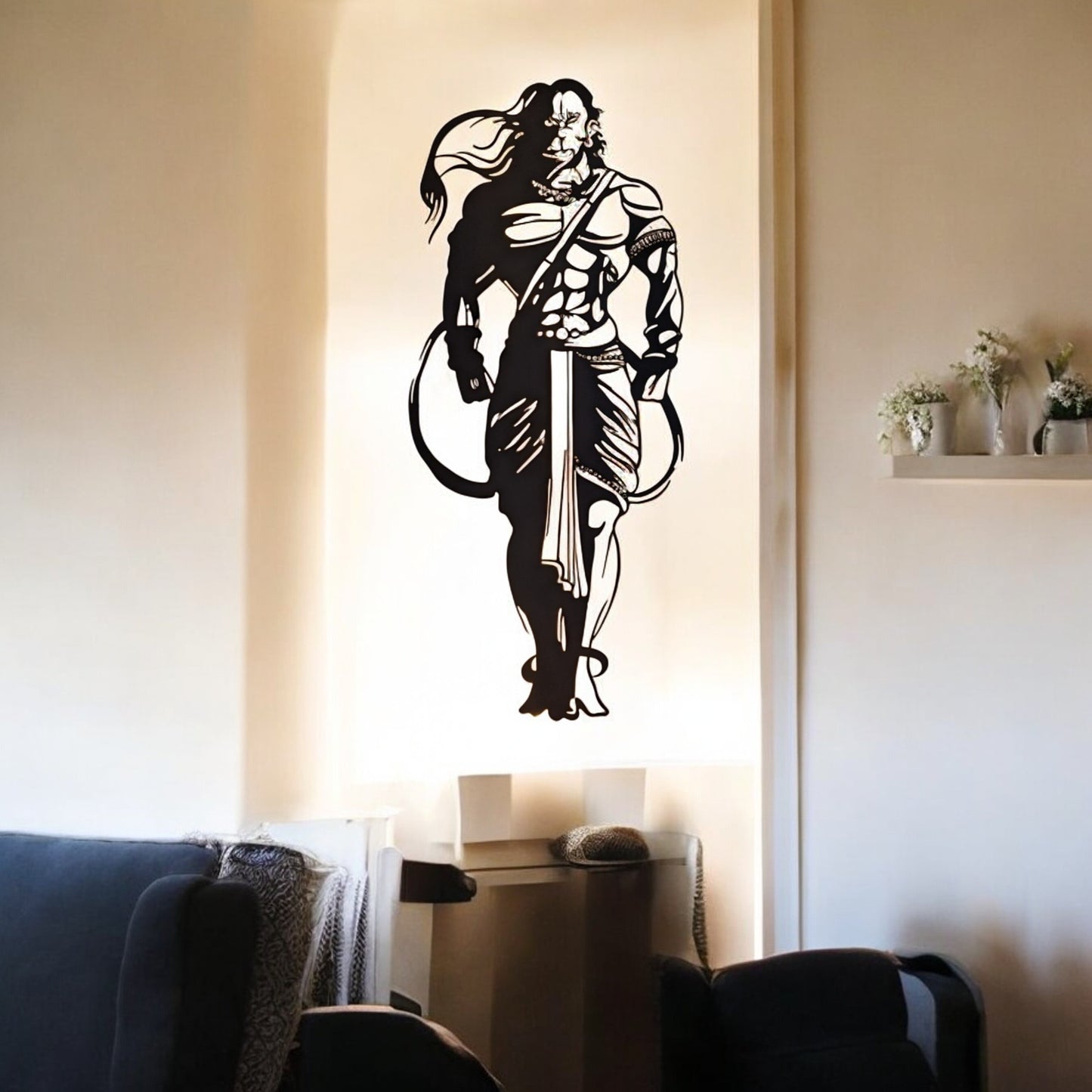 Rudra Hanuman Metal Art With LED Light Frame