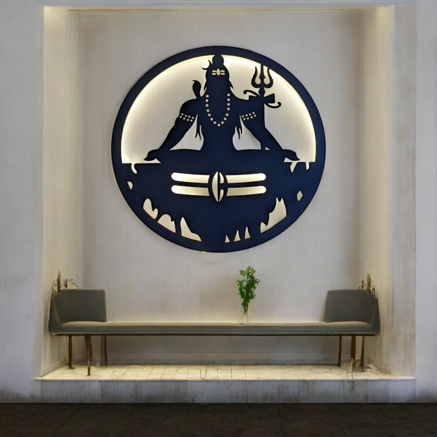 Lord Shiva Dhyan Mudra Metal Art With LED Light Frame