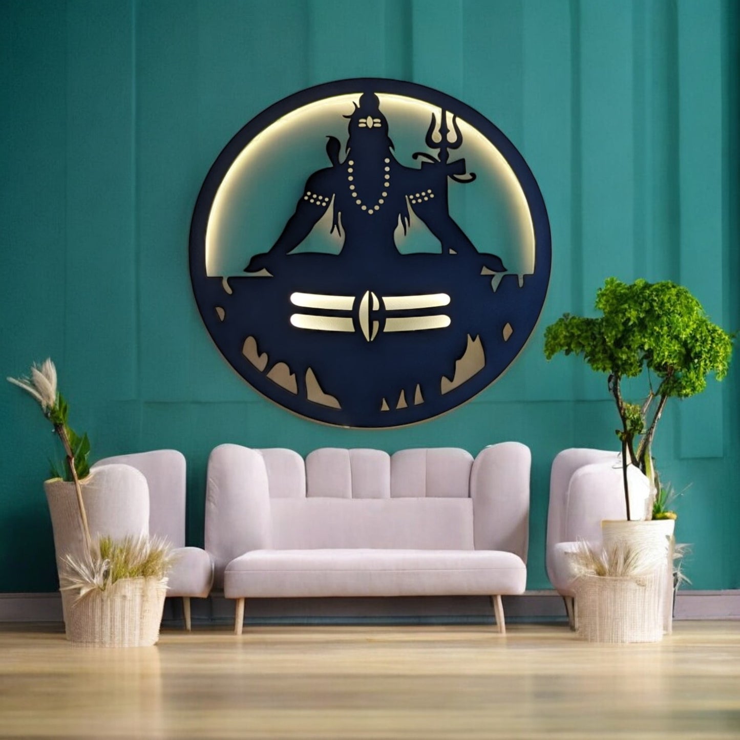 Lord Shiva Dhyan Mudra Metal Art With LED Light Frame
