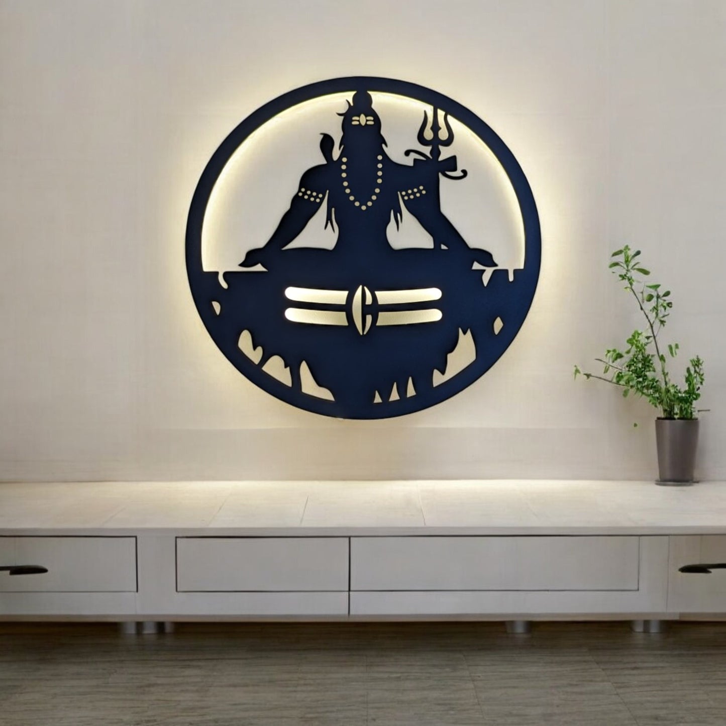 Lord Shiva Dhyan Mudra Metal Art With LED Light Frame
