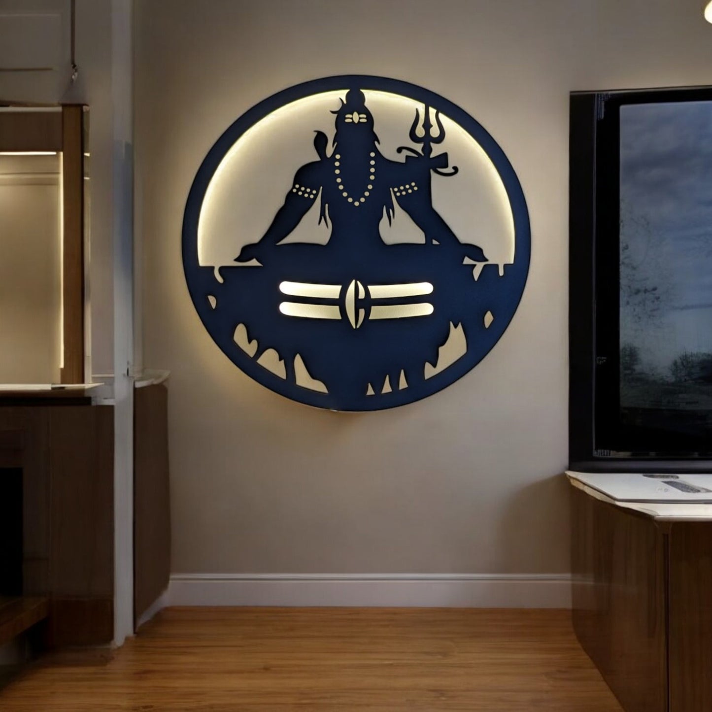 Lord Shiva Dhyan Mudra Metal Art With LED Light Frame