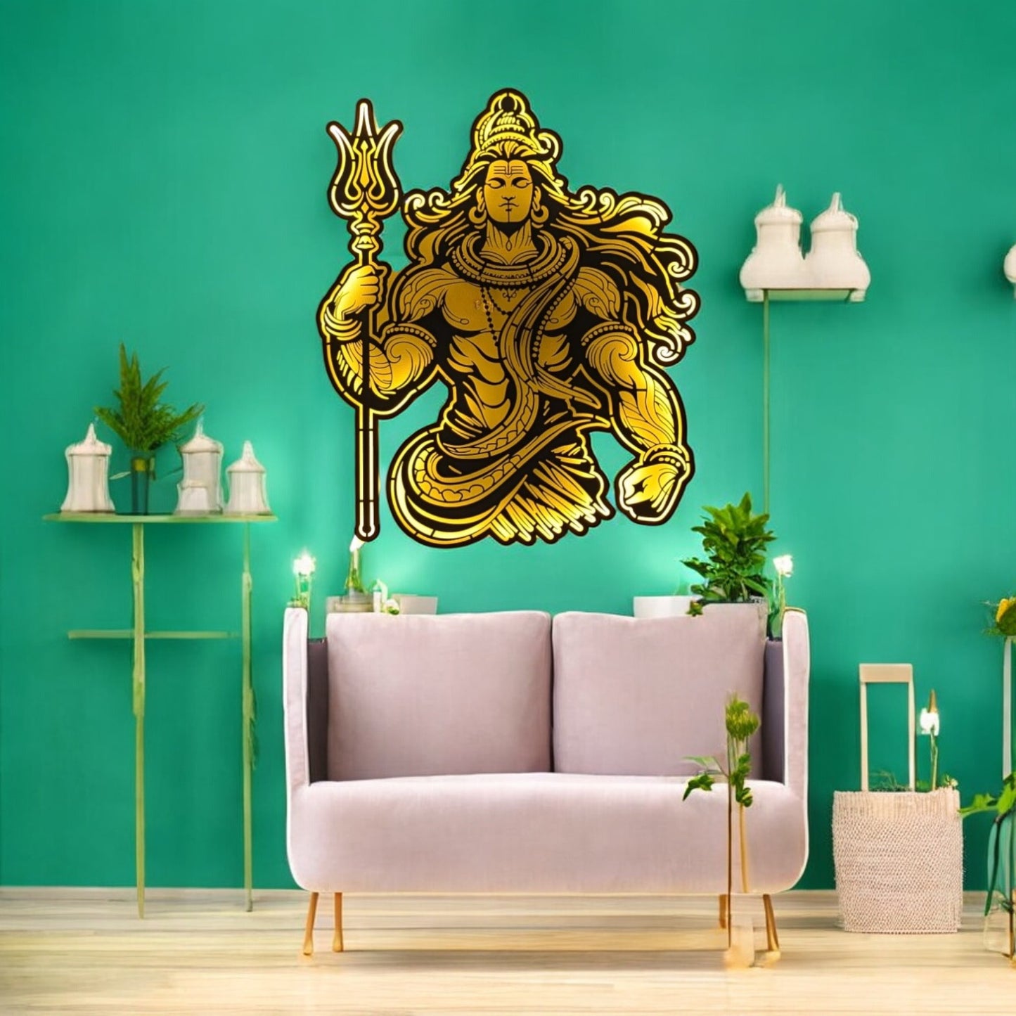 Shiv Shambhu Metal Art With LED Light Frame