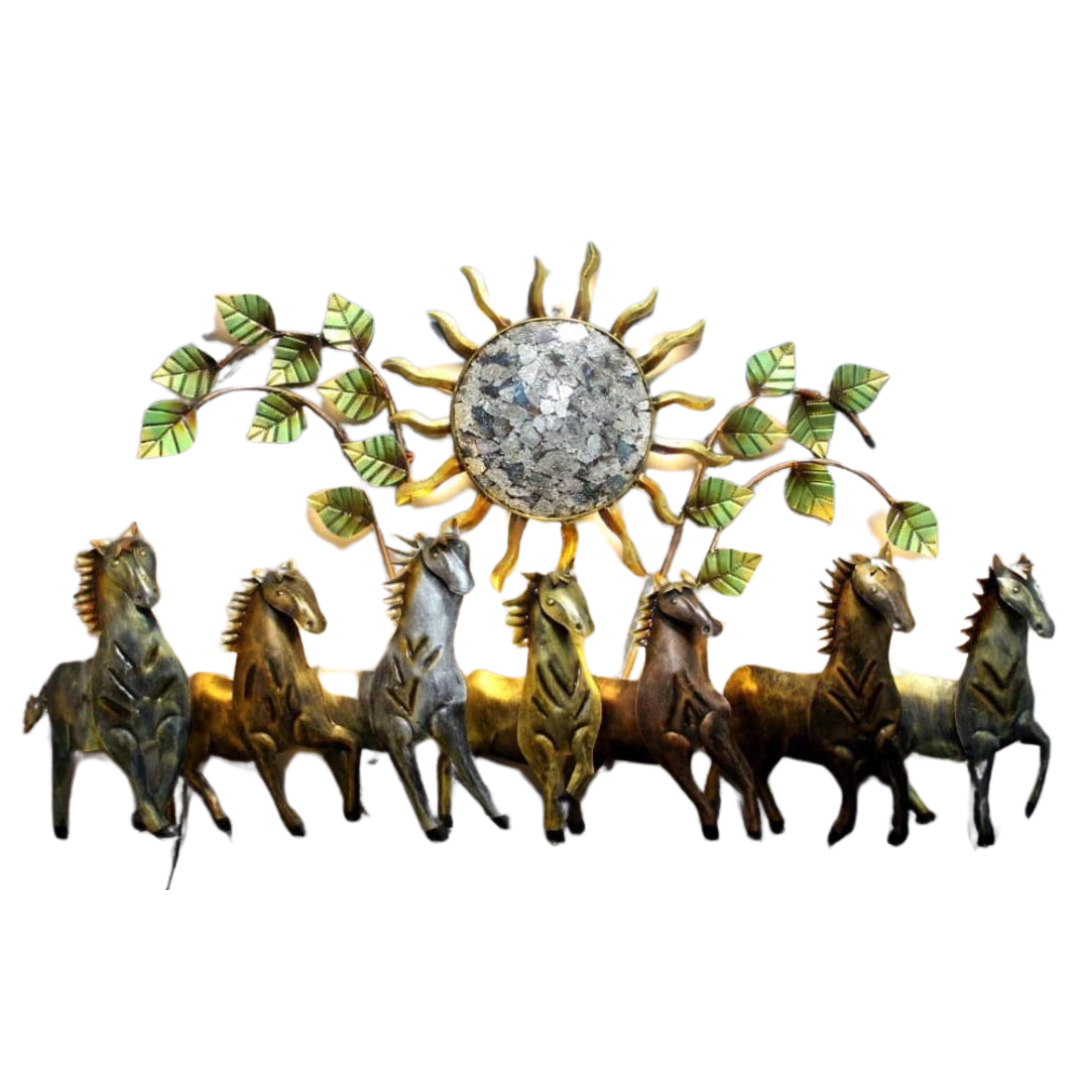 7 Running Horses With Sun And Leaf