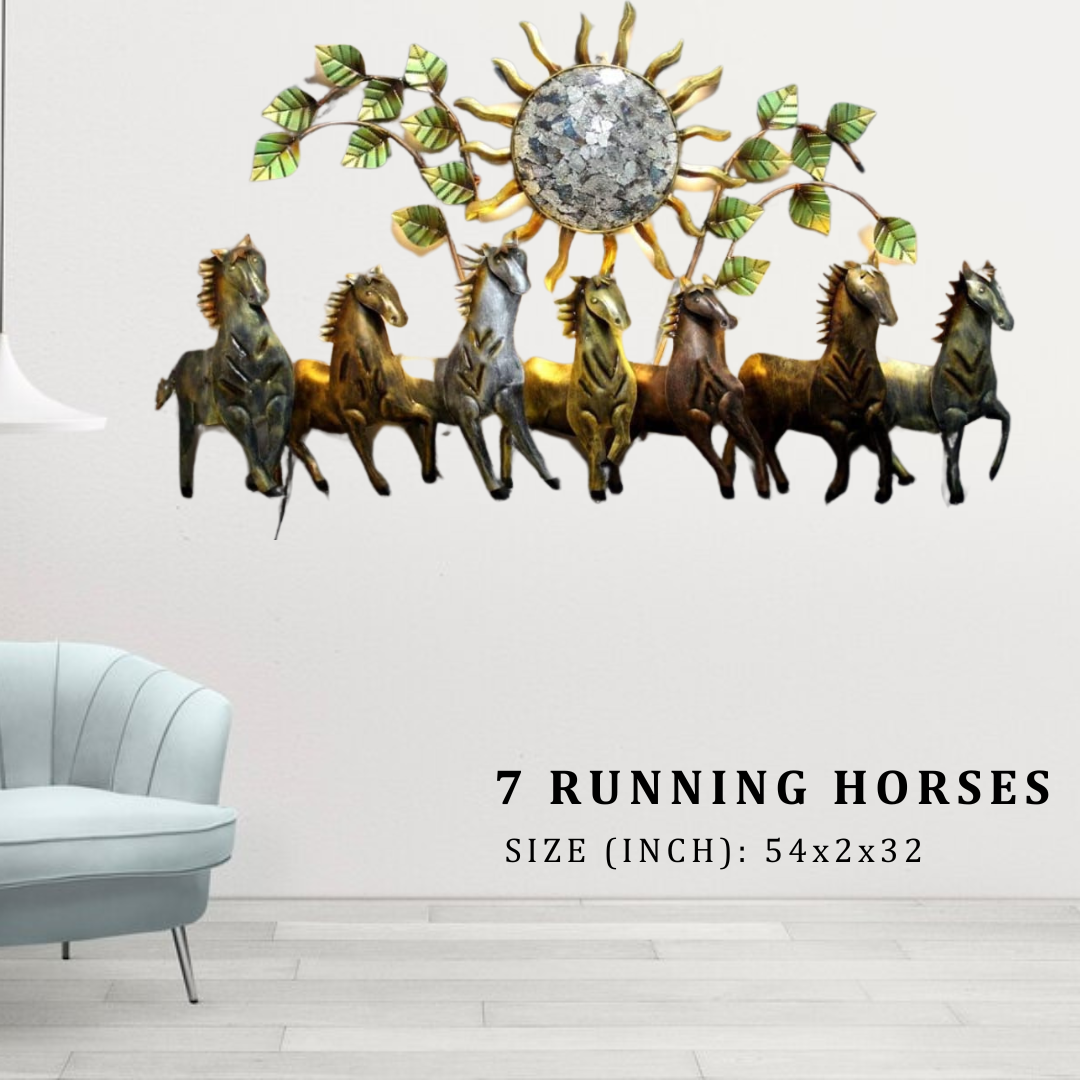 7 Running Horses With Sun And Leaf