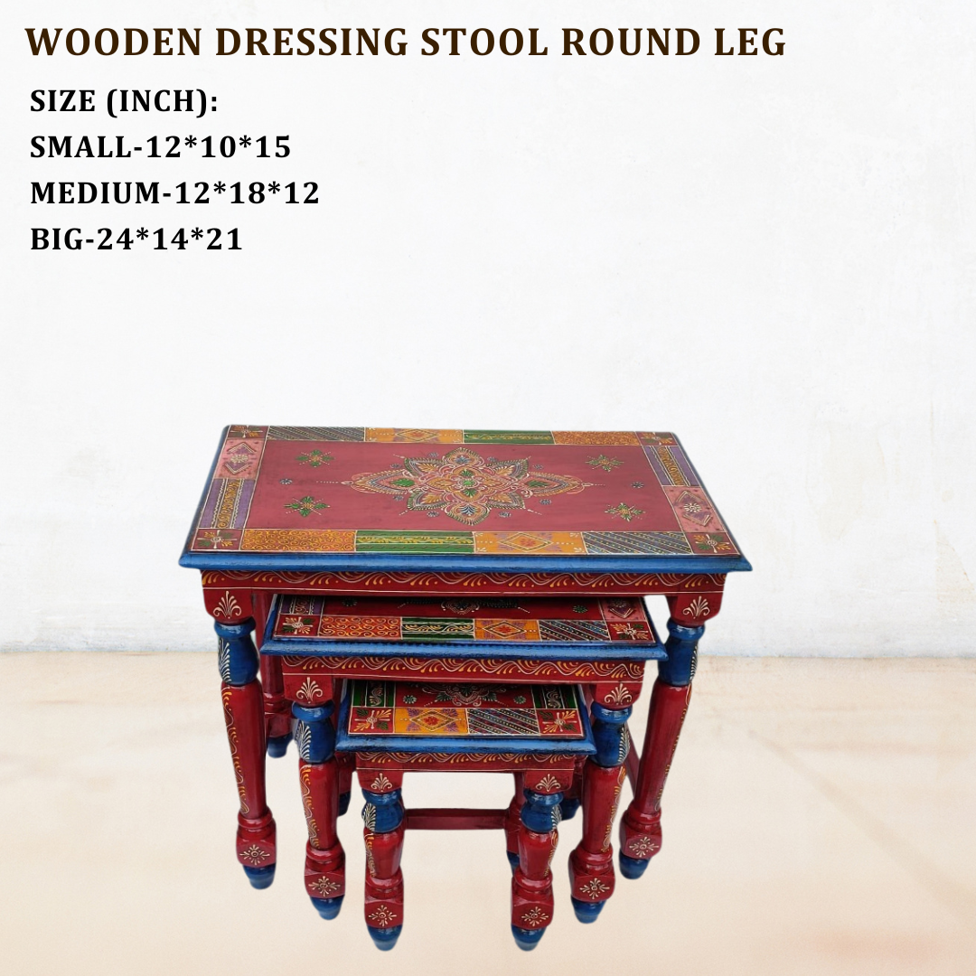 Wooden Dressing Stool Square Leg Set of 3