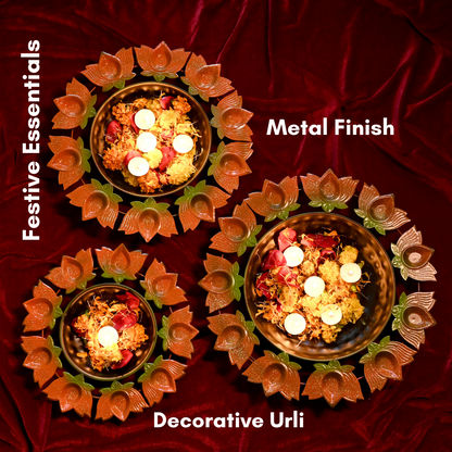 Beautiful Handcrafted Decorative Lotus Urli With Diya Bowl Set of 3