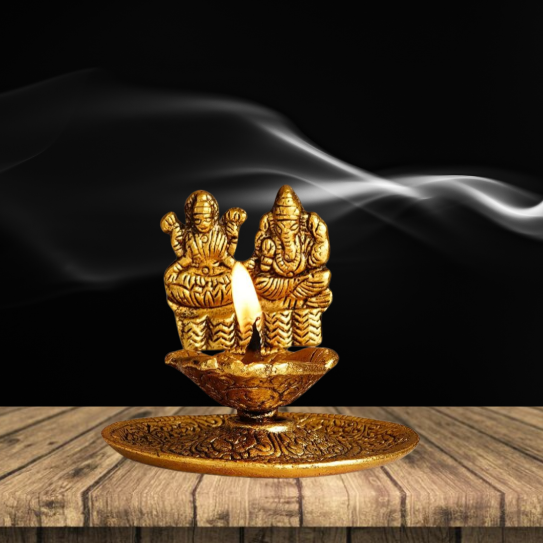 Lord Ganesh And Maa Laxmi With Diya