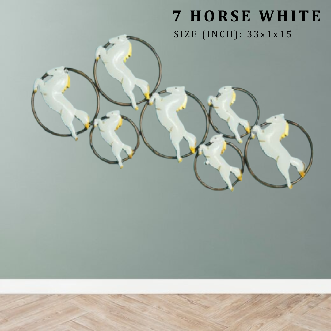 Iron Running 7 Horse on Ring Decor Wall Art