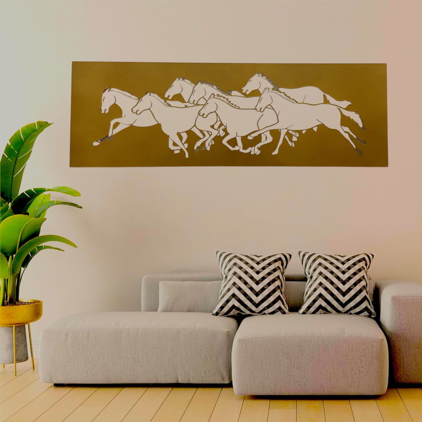 7 Horses Metal Wall Art with LED Light – Vastu Decorative Frame for Positive Energy