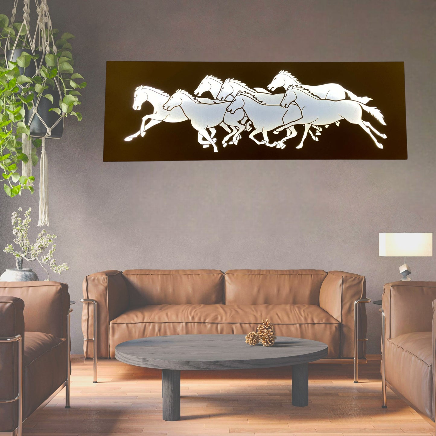 7 Horses Metal Wall Art with LED Light – Vastu Decorative Frame for Positive Energy