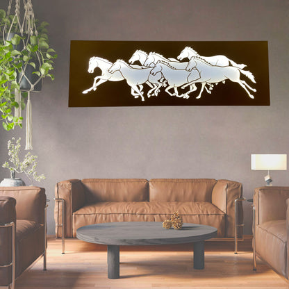 7 Horses Metal Wall Art with LED Light – Vastu Decorative Frame for Positive Energy