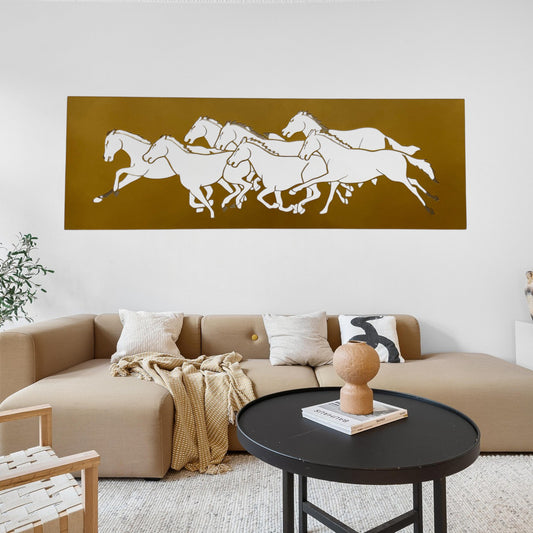 7 Horses Metal Wall Art with LED Light – Vastu Decorative Frame for Positive Energy