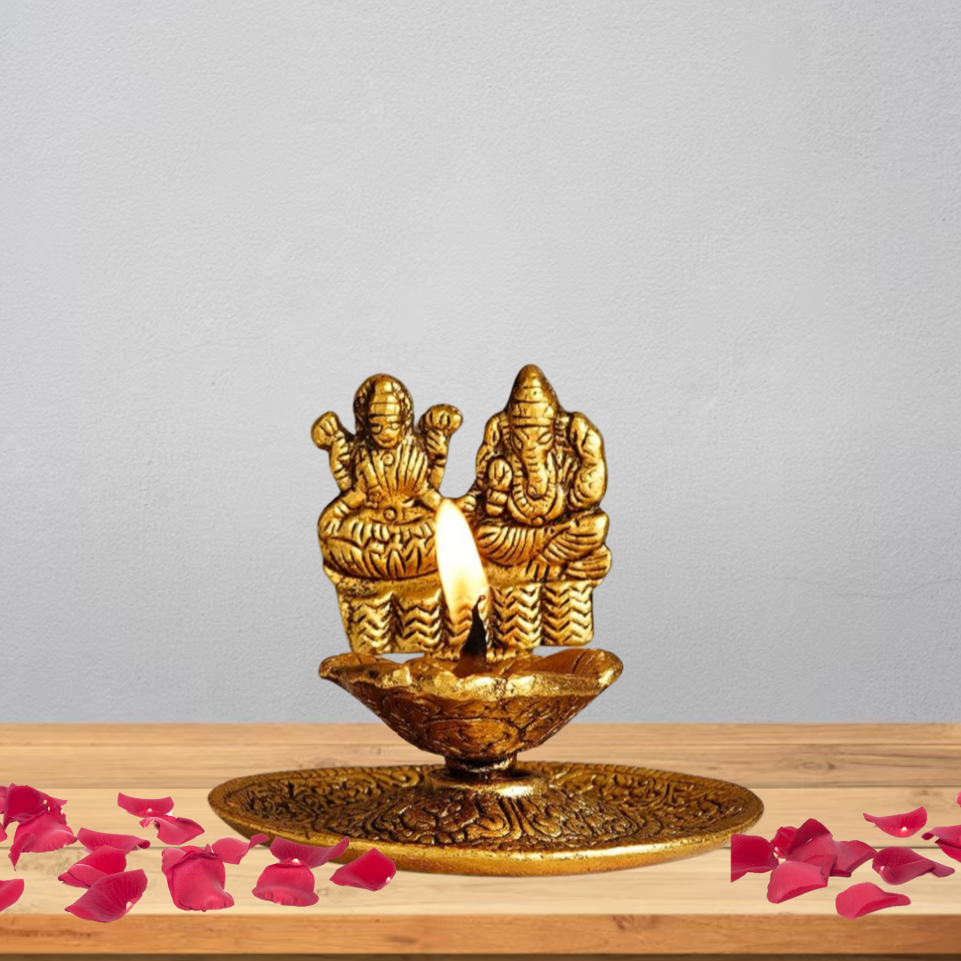 Lord Ganesh And Maa Laxmi With Diya