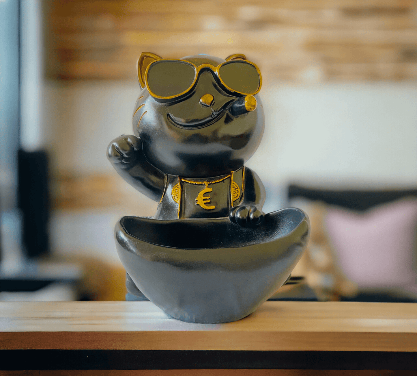 Black Sitting Resin Cat Sculpture