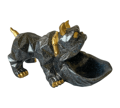 Crystal Black The Bull Dog Keeper Decorative Showpiece