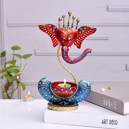 Beautiful Red And Blue Lord Ganesh T-light Candle Holder