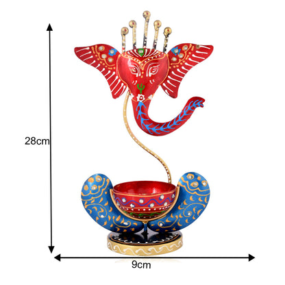 Beautiful Red And Blue Lord Ganesh T-light Candle Holder