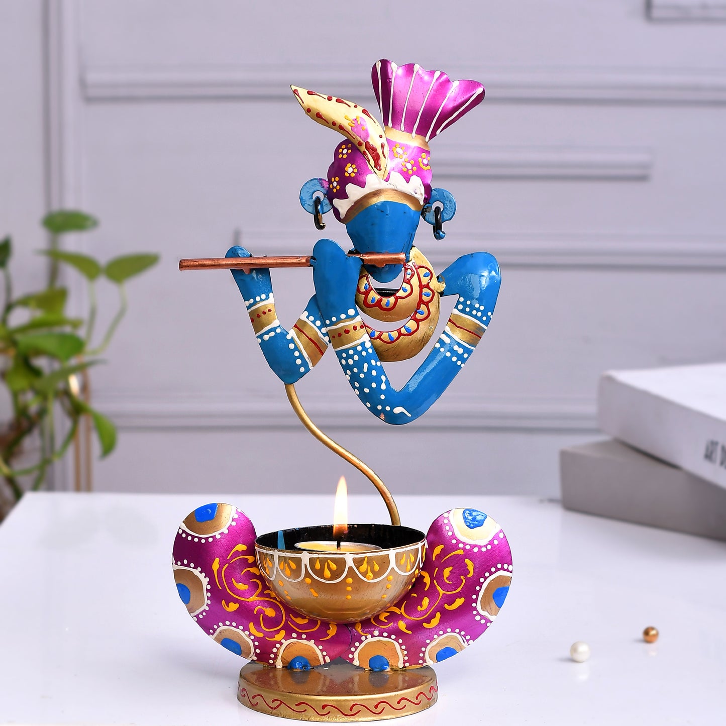 Beautiful Blue Lord Krishna T-light Candle Holder