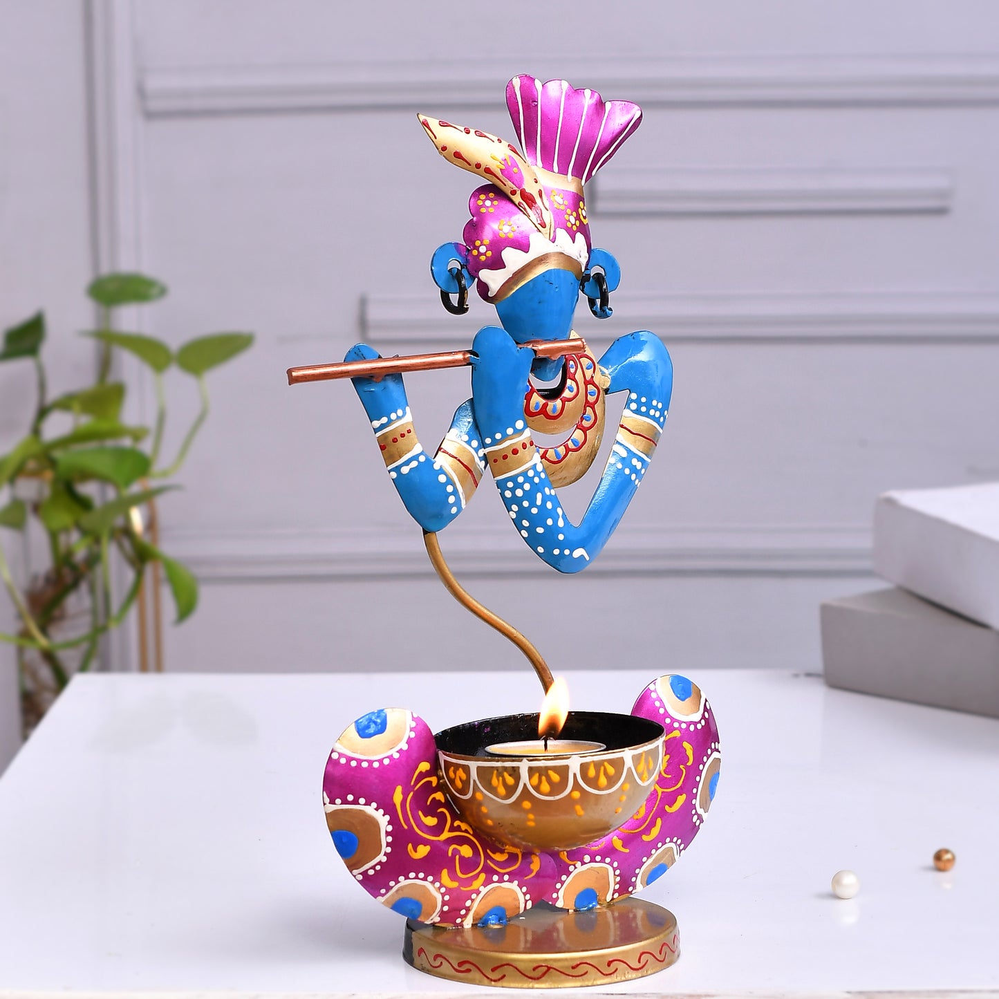 Beautiful Blue Lord Krishna T-light Candle Holder