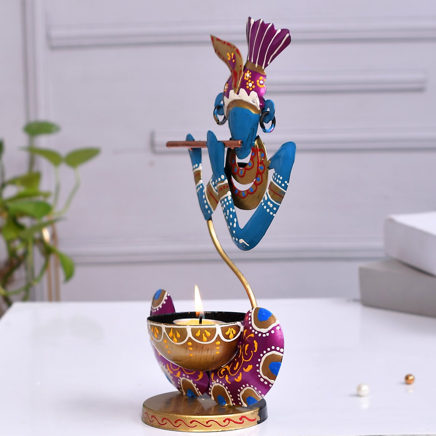 Beautiful Blue Lord Krishna T-light Candle Holder