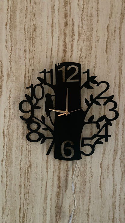 Modern Tree Design Metal Wall Clock with LED Light.