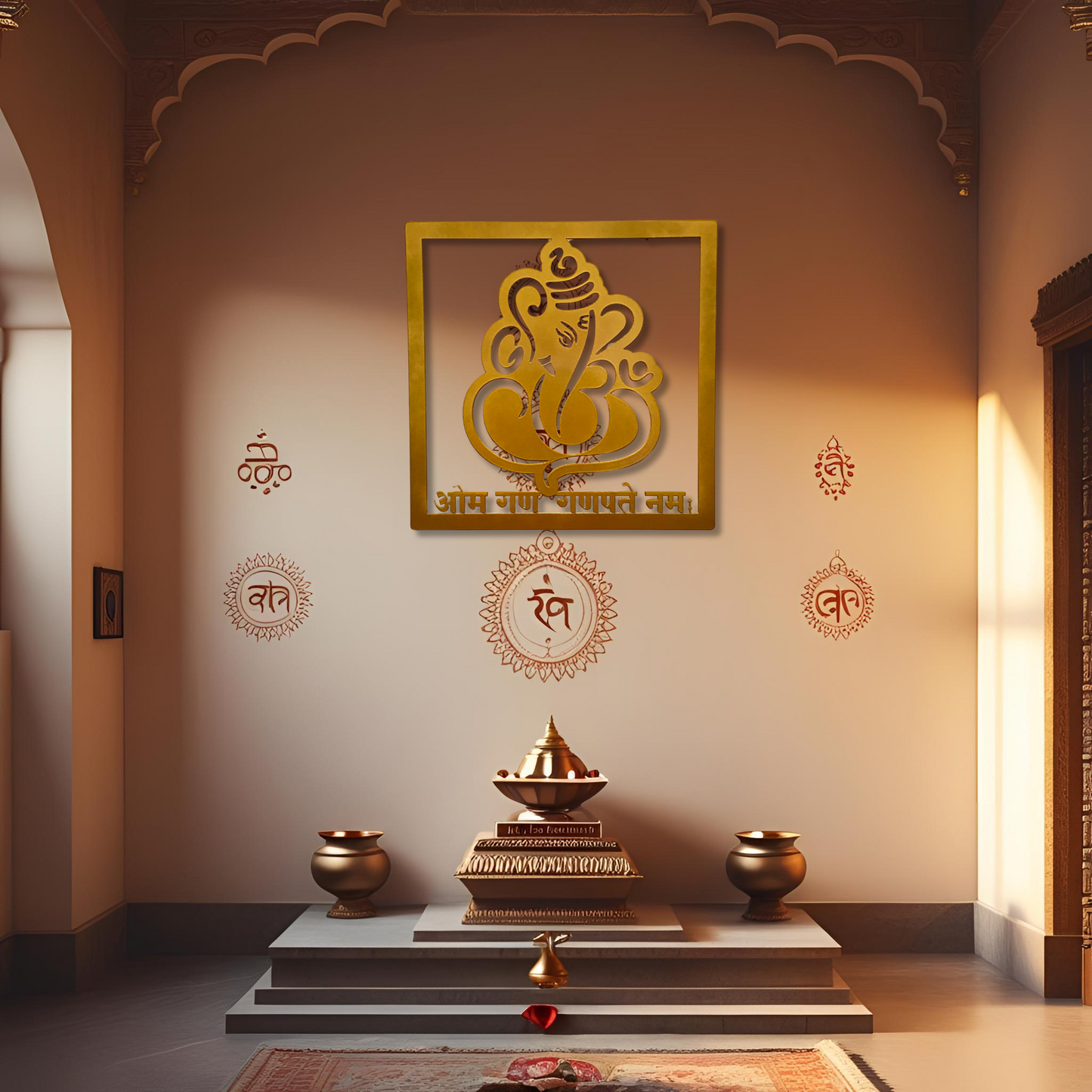 Golden Lord Ganesha Metal Wall Art with LED Light