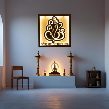 Golden Lord Ganesha Metal Wall Art with LED Light