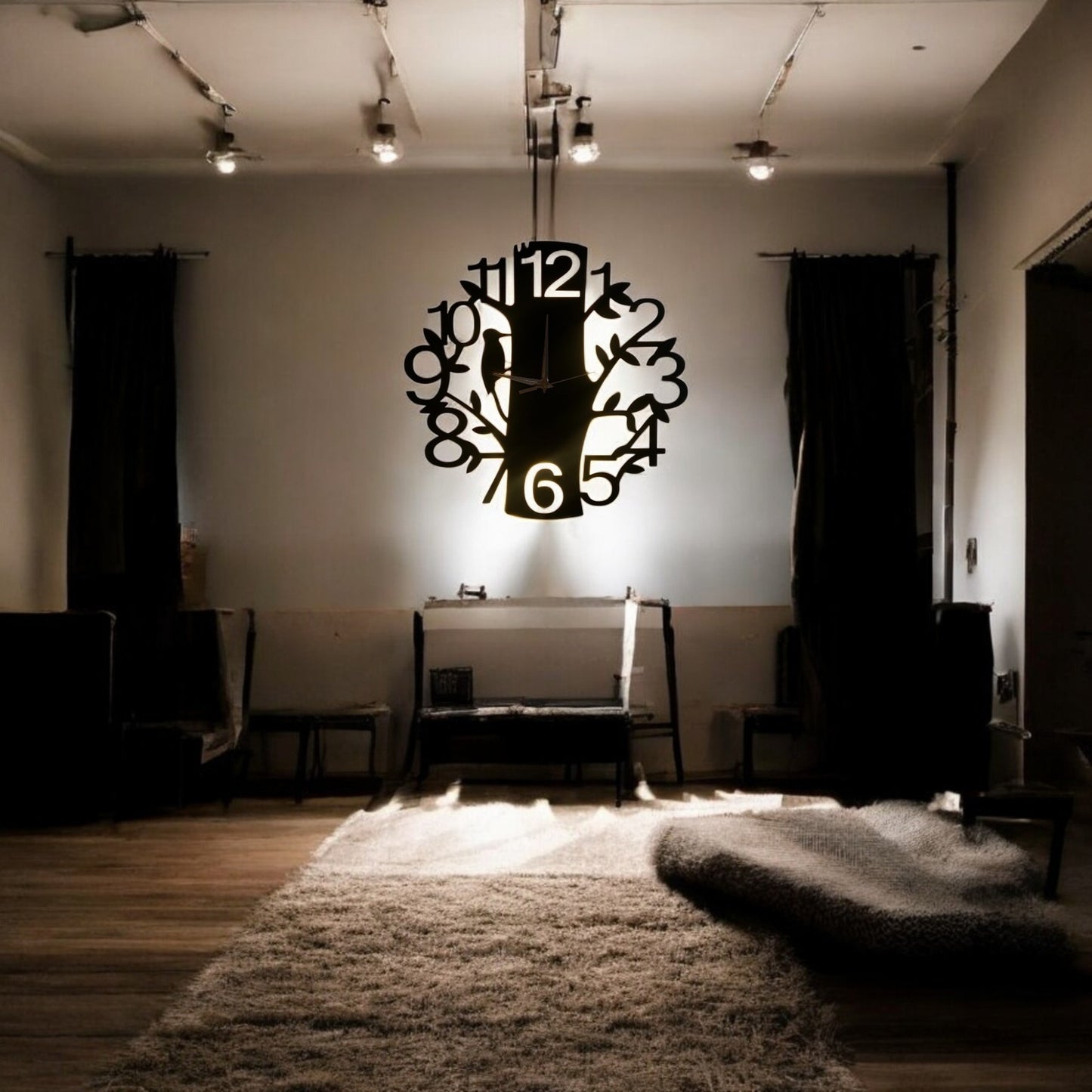 Modern Tree Design Metal Wall Clock with LED Light.