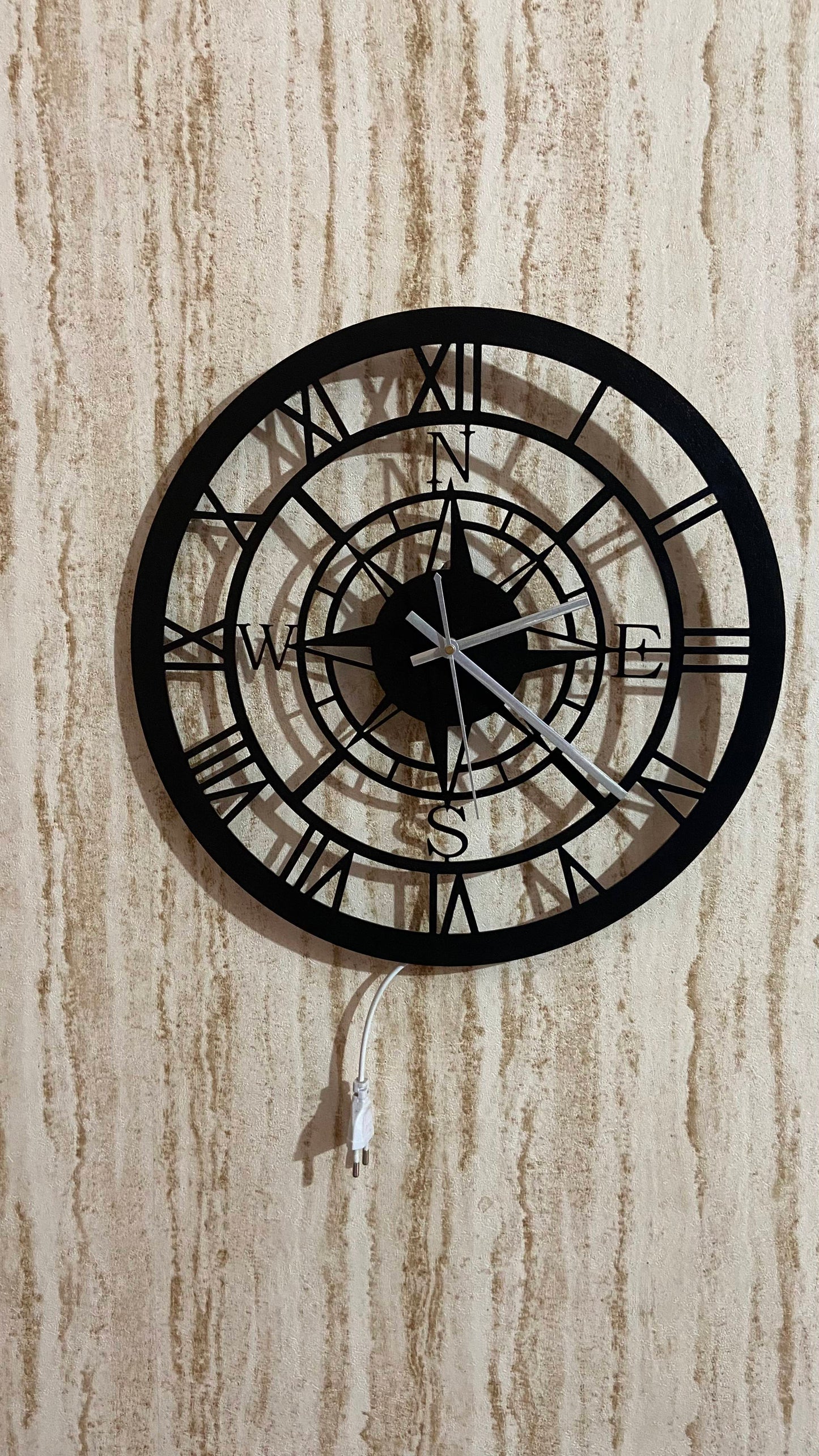 Compass Style Roman Numeral LED Wall Clock with LED Light