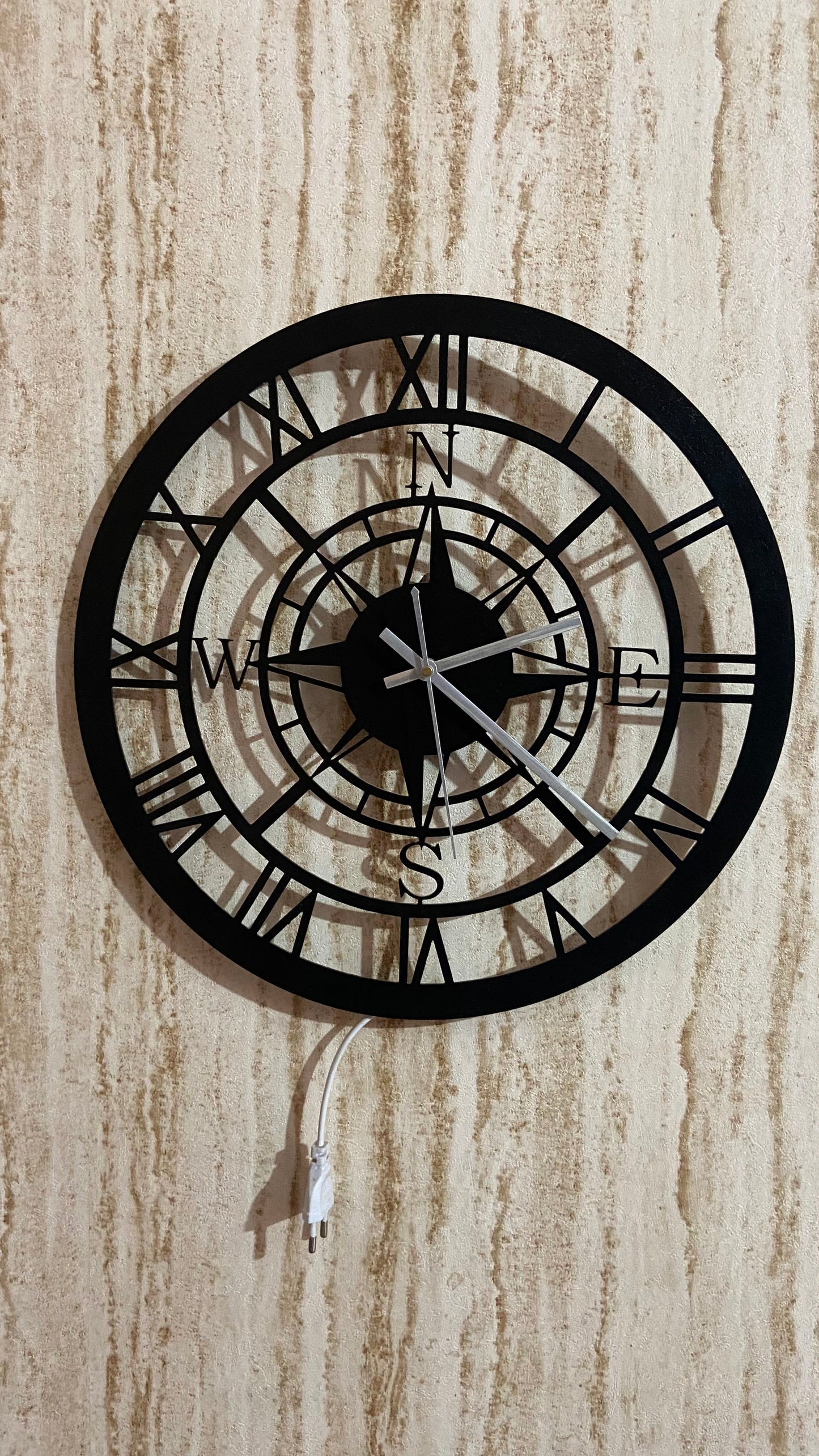Compass Style Roman Numeral LED Wall Clock with LED Light