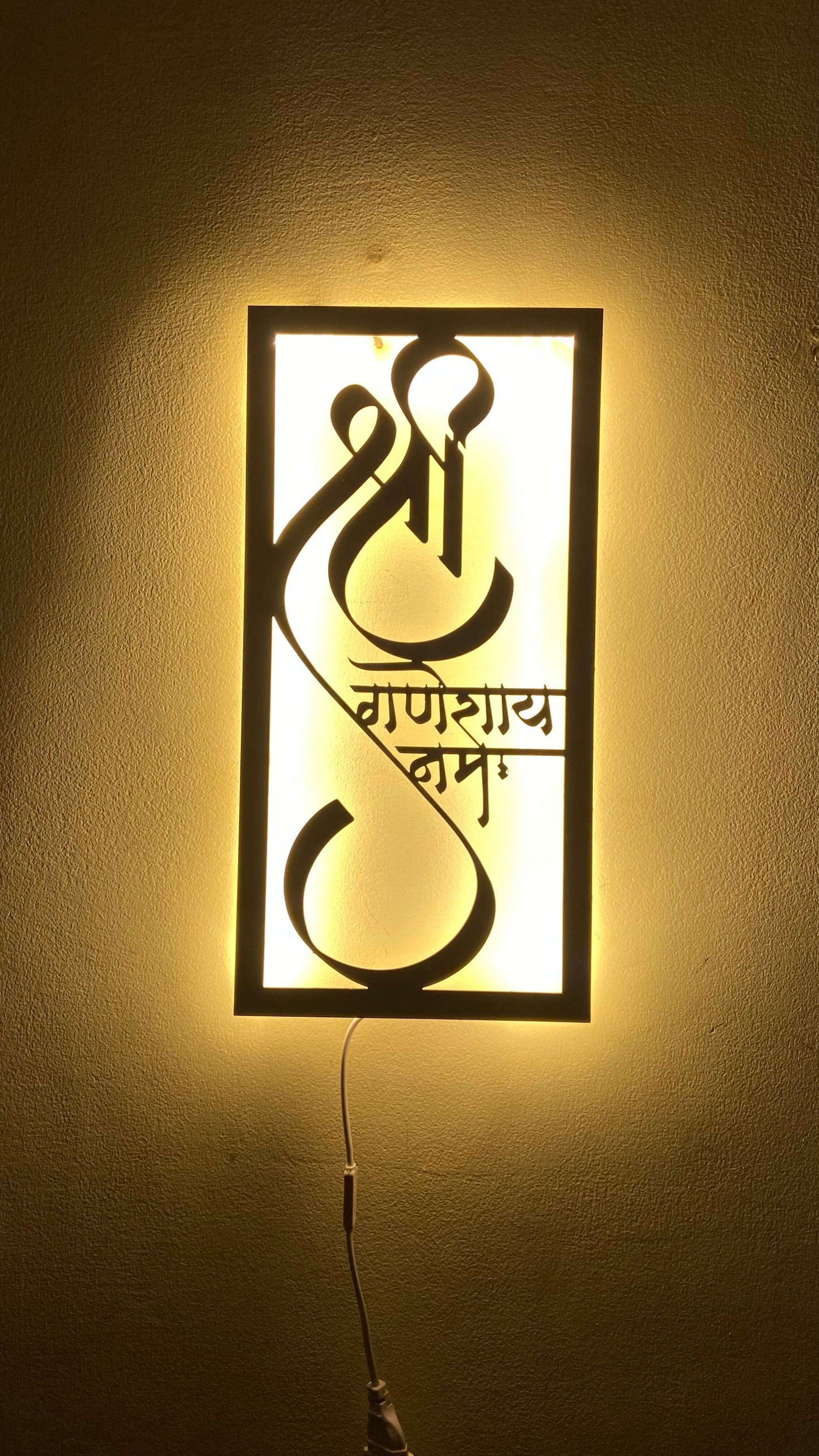 Shree Ganeshay Namah Mantra Metal Wall Art Frame With LED Light – White & Black Variants