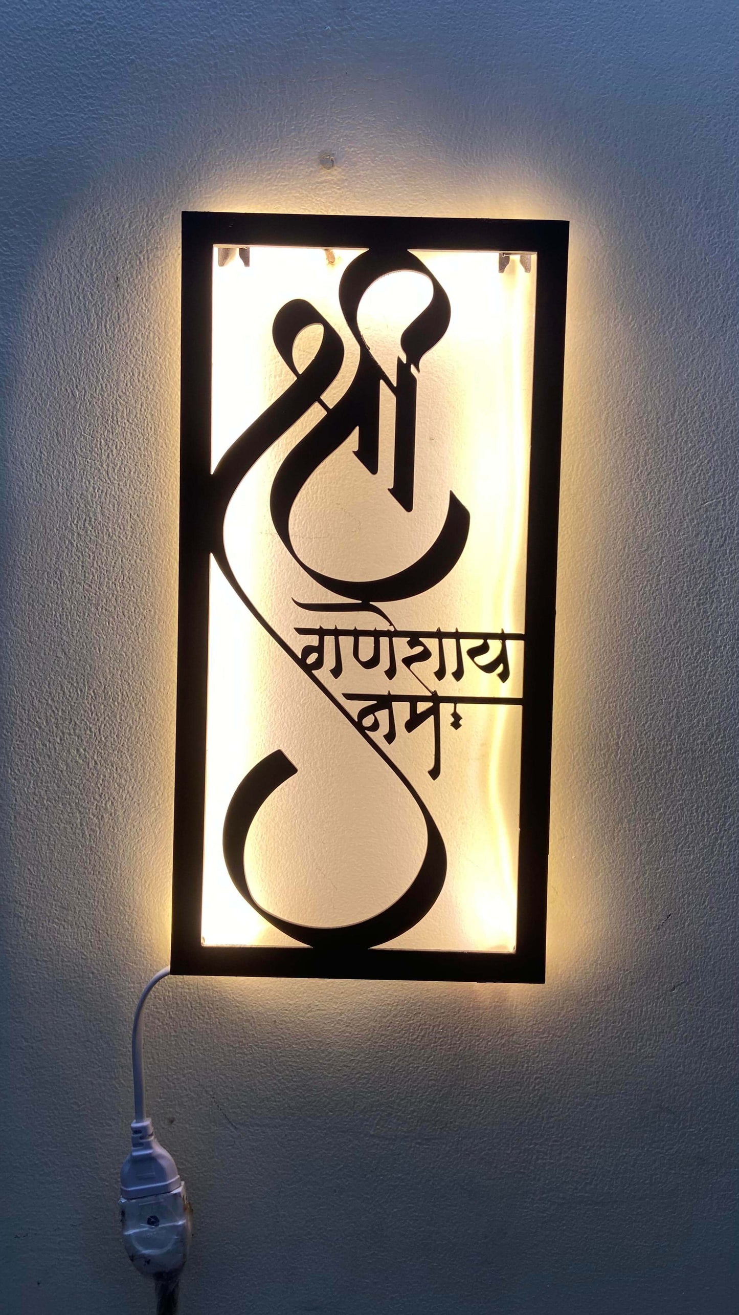 Shree Ganeshay Namah Mantra Metal Wall Art Frame With LED Light – White & Black Variants