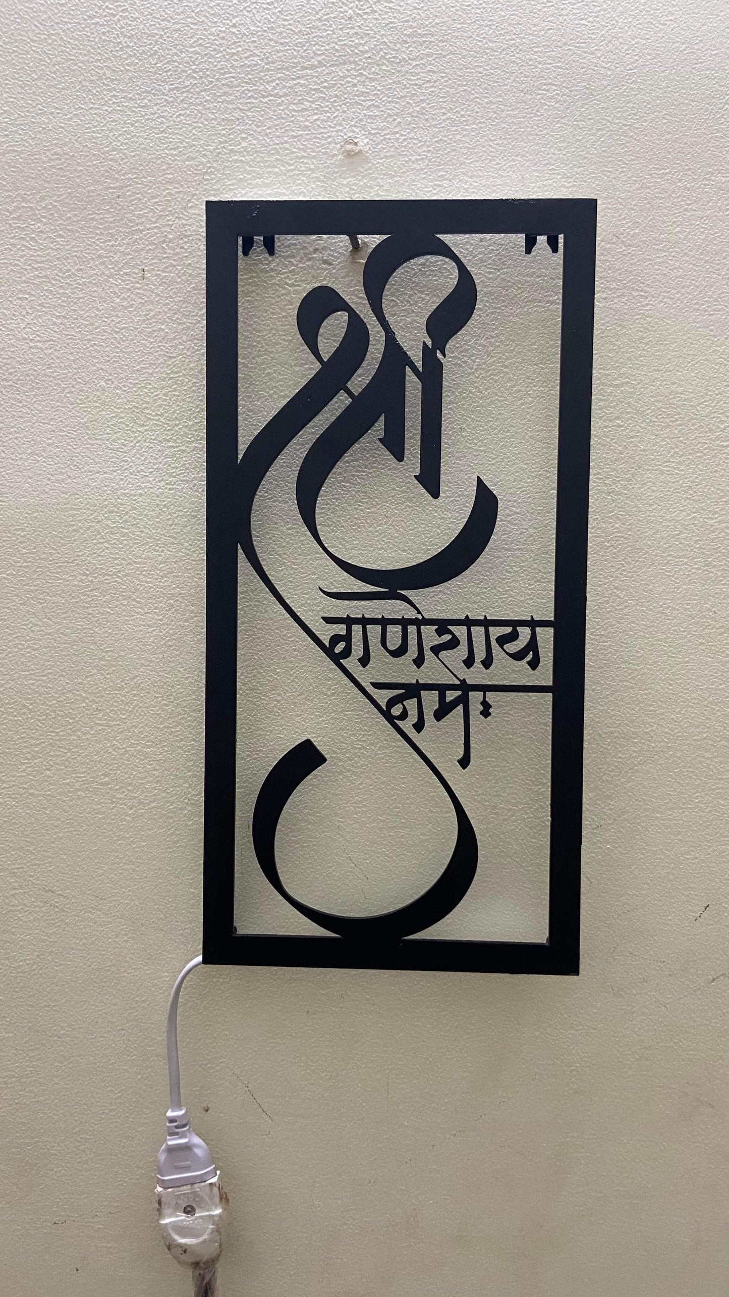 Shree Ganeshay Namah Mantra Metal Wall Art Frame With LED Light – White & Black Variants