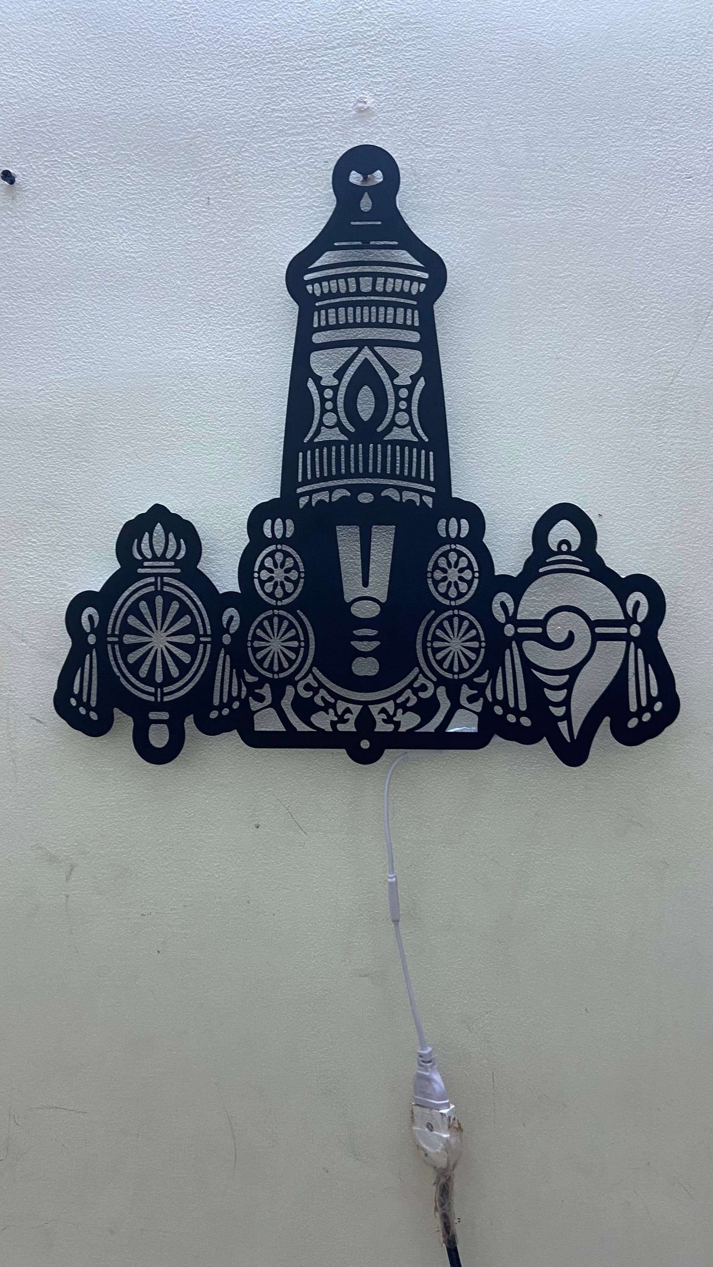 Tirupati Balaji Metal Wall Art with LED Lights – Elegant Black Finish | Spiritual Home Decor