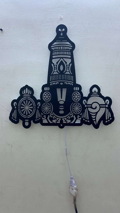 Tirupati Balaji Metal Wall Art with LED Lights – Elegant Black Finish | Spiritual Home Decor