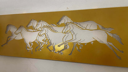 7 Horses Metal Wall Art with LED Light – Vastu Decorative Frame for Positive Energy